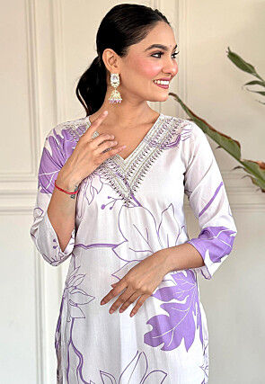 Digital Printed Rayon Pakistani Suit in Off White