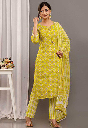 Digital Printed Rayon Pakistani Suit in Olive Green