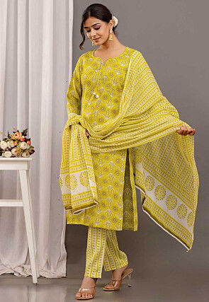 Digital Printed Rayon Pakistani Suit in Olive Green