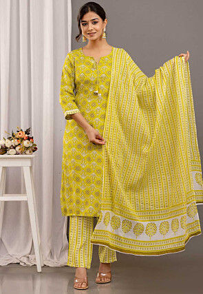 Digital Printed Rayon Pakistani Suit in Olive Green