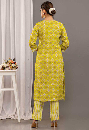 Digital Printed Rayon Pakistani Suit in Olive Green