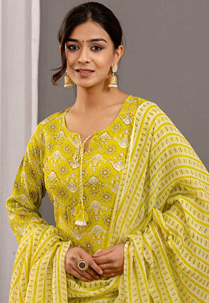 Digital Printed Rayon Pakistani Suit in Olive Green