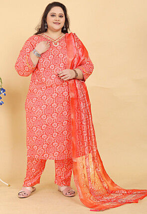 Digital Printed Rayon Pakistani Suit in Orange