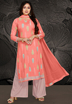 Digital Printed Rayon Pakistani Suit in Peach
