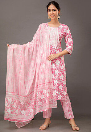 Digital Printed Rayon Pakistani Suit in Pink