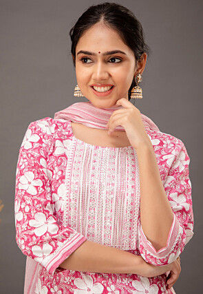 Digital Printed Rayon Pakistani Suit in Pink
