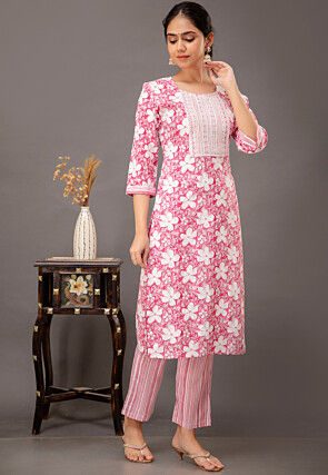 Digital Printed Rayon Pakistani Suit in Pink