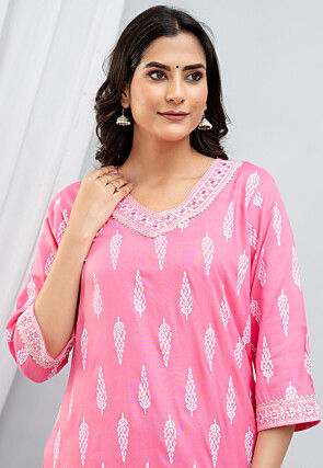 Digital Printed Rayon Pakistani Suit in Pink