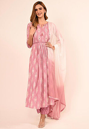 Digital Printed Rayon Pakistani Suit in Pink