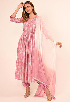 Digital Printed Rayon Pakistani Suit in Pink