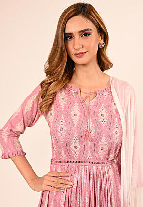 Digital Printed Rayon Pakistani Suit in Pink