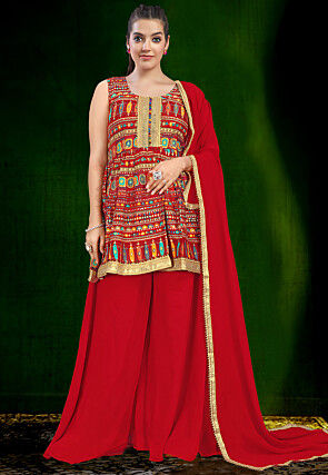Digital Printed Rayon Pakistani Suit in Red