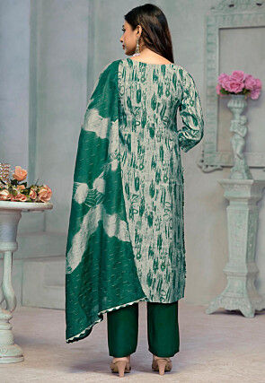 Digital Printed Rayon Pakistani Suit in Teal Green