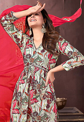 Digital Printed Rayon Punjabi Suit in Pastel Green