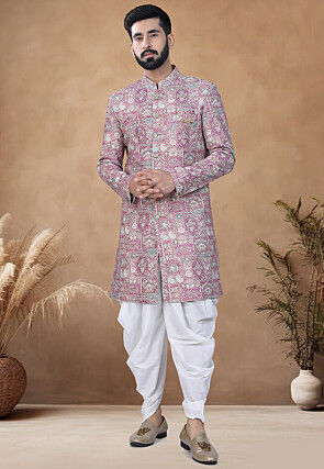 Digital Printed Rayon Sherwani in Purple