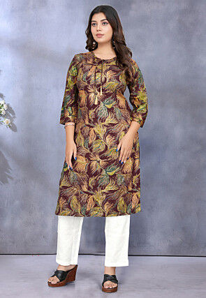 Digital Printed Rayon Straight Kurta in Wine