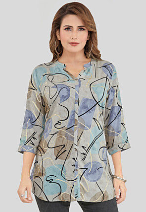 Digital Printed Rayon Top in Grey