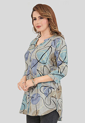 Digital Printed Rayon Top in Grey