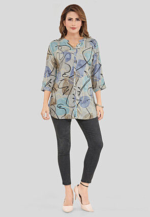 Digital Printed Rayon Top in Grey