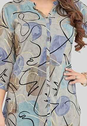Digital Printed Rayon Top in Grey