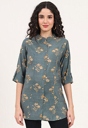 Digital Printed Rayon Top in Grey