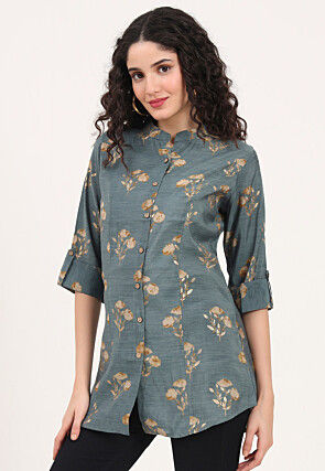 Digital Printed Rayon Top in Grey