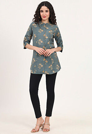 Digital Printed Rayon Top in Grey