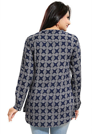 Digital Printed Rayon Top in Navy Blue