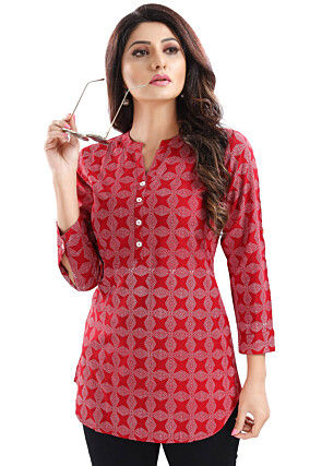 Digital Printed Rayon Top in Red