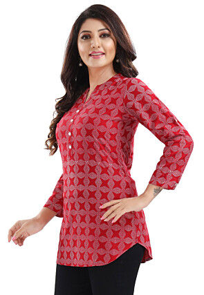 Digital Printed Rayon Top in Red