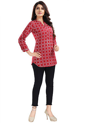 Digital Printed Rayon Top in Red