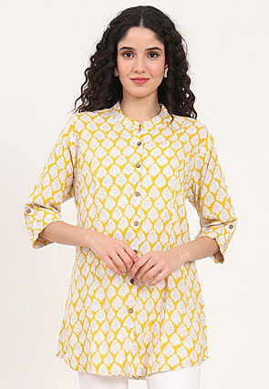 Digital Printed Rayon Top in Yellow