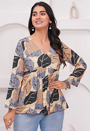 Digital Printed Rayon Tunic in Beige