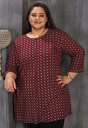Digital Printed Rayon Tunic in Maroon