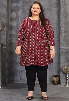 Digital Printed Rayon Tunic in Maroon