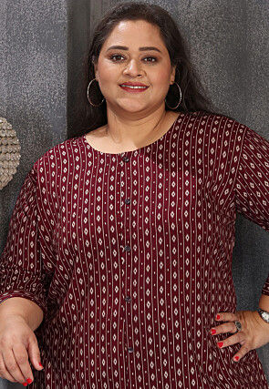 Digital Printed Rayon Tunic in Maroon