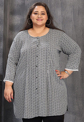 Digital Printed Rayon Tunic in Navy Blue and White