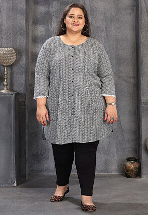 Digital Printed Rayon Tunic in Navy Blue and White