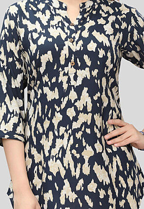 Digital Printed Rayon Tunic in Navy Blue