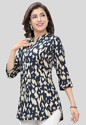 Digital Printed Rayon Tunic in Navy Blue