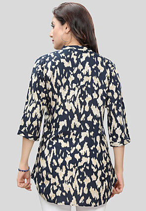Digital Printed Rayon Tunic in Navy Blue