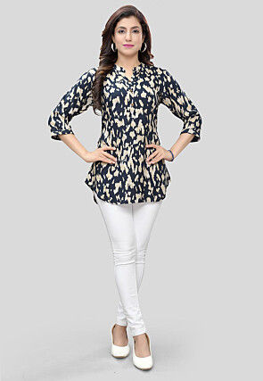 Digital Printed Rayon Tunic in Navy Blue