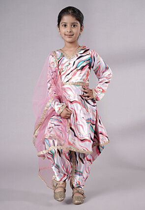 Digital Printed Satin A Line Suit in Pink