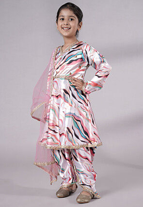 Digital Printed Satin A Line Suit in Pink