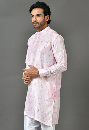 Digital Printed Satin Asymmetric Kurta in Pink