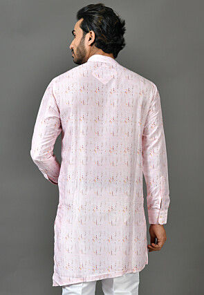 Digital Printed Satin Asymmetric Kurta in Pink