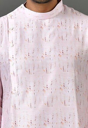 Digital Printed Satin Asymmetric Kurta in Pink