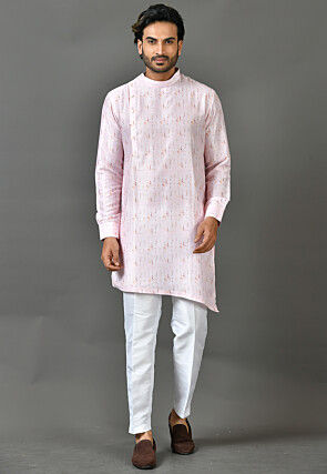 Digital Printed Satin Asymmetric Kurta in Pink
