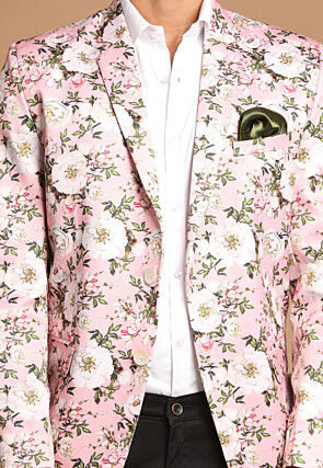 Digital Printed Satin Blazer in Pink