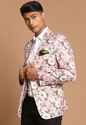 Digital Printed Satin Blazer in Pink